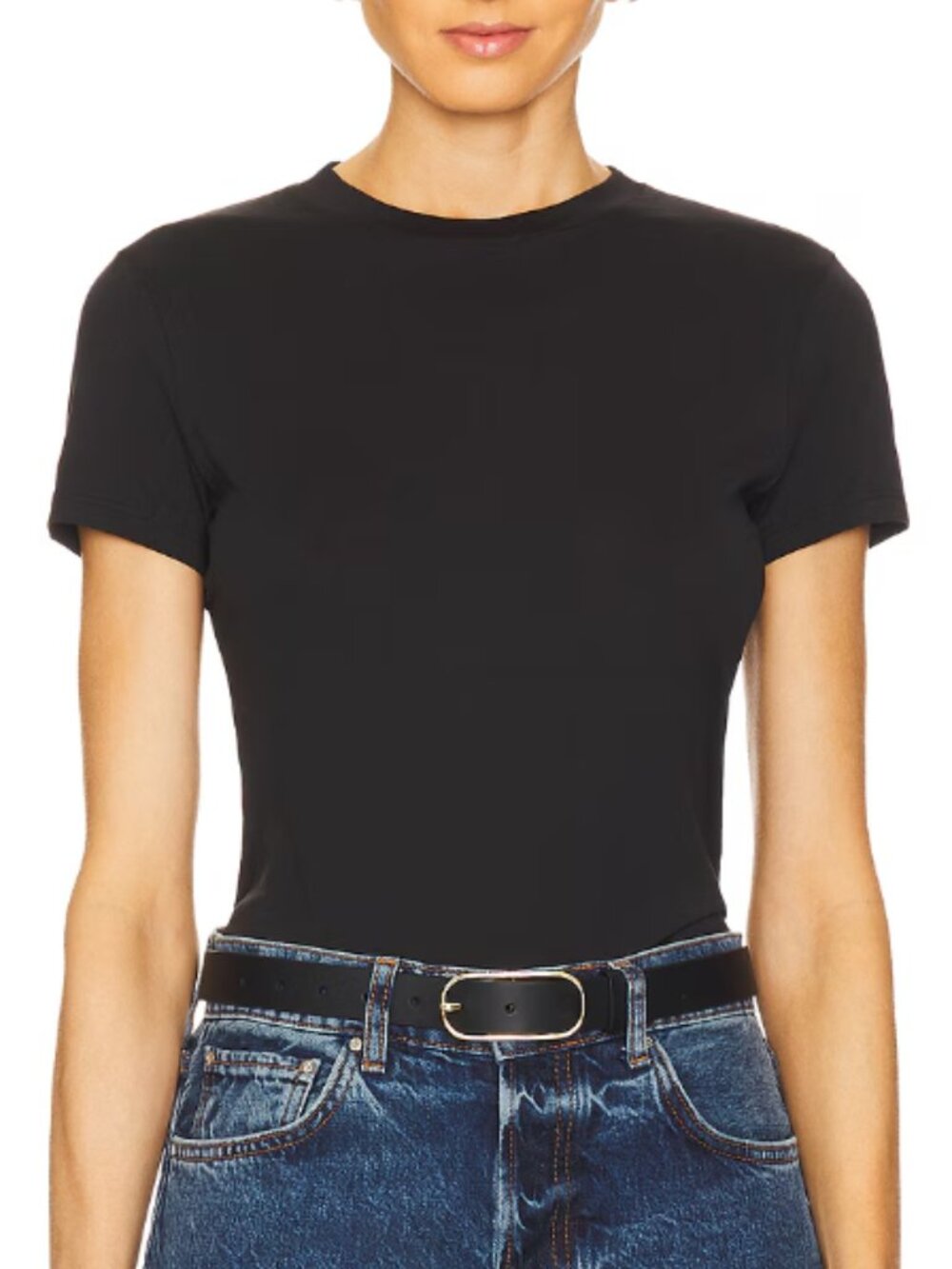 Theory Black Ribbed Short Sleeve Tee - Size M